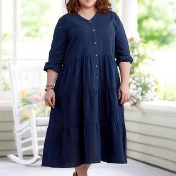 Dresses & Skirts - Ella Simone 100% Cotton Navy Gauze Midi Dress